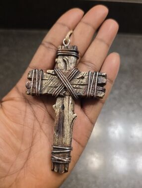 Wooden Cross Wall Hanging Brown Rustic Home Decor Religious Gift